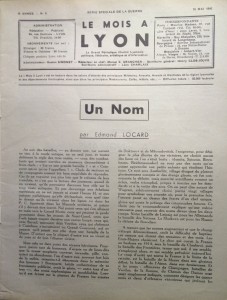 Le Mois à Lyon mai 1940 éditorial