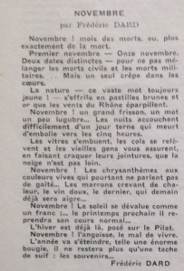 Le Mois à Lyon novembre 1940 article F. Dard