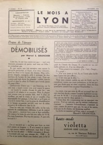 Le Mois à Lyon octobre 1940 éditorial