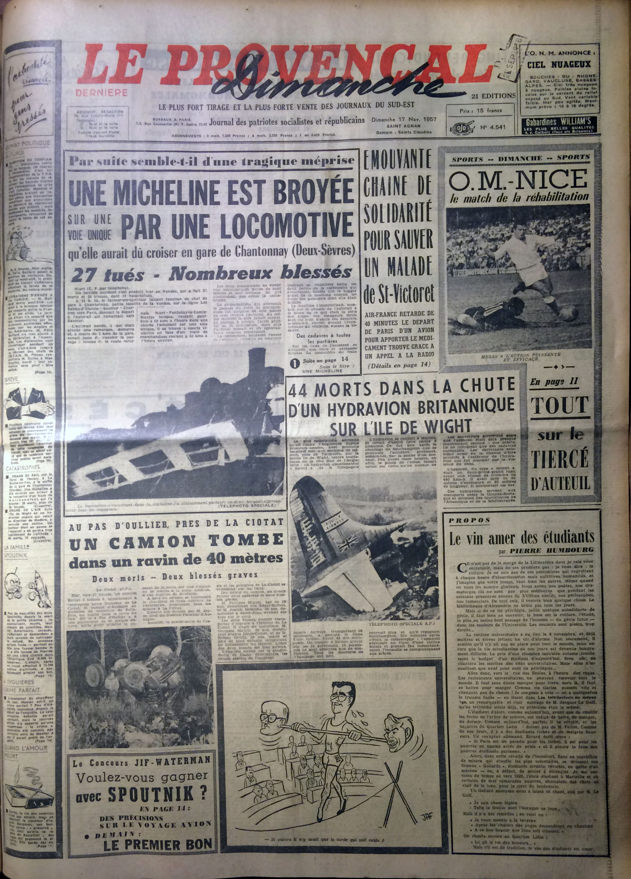 Le Provençal 17 novembre 1957