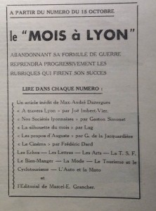 Le Mois à Lyon août-septembre 1940 editorial