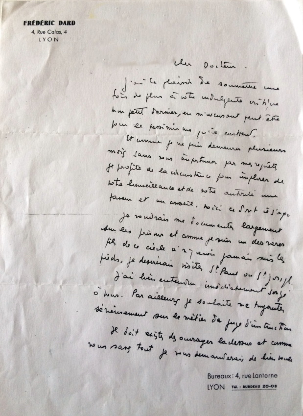 Lettre au Docteur Locard 13 mai 1946