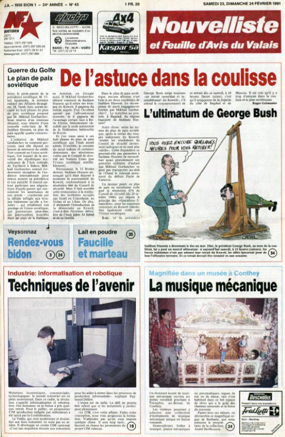 Nouvelliste et Feuille d'Avis du Valais 23 février 1991