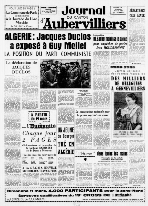 Journal du canton d'Aubervilliers 9 mars 1956