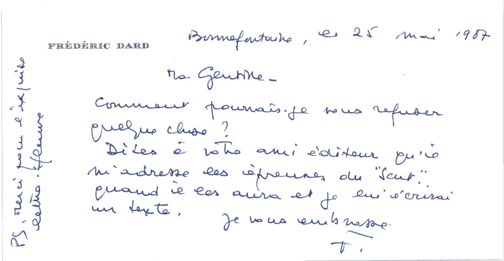 Réponse Dard-Mme Scutenaire 25 mai 1987
